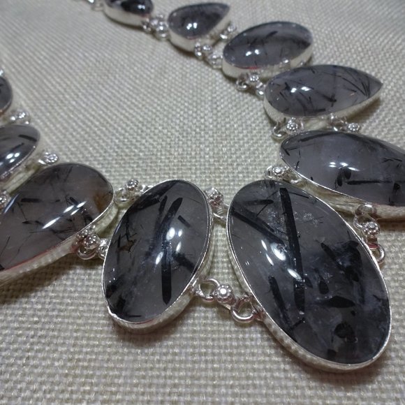 Stunning "TOURMALINE QUARTZ" Handmade Sterling Bib Necklace Size 22" #556B - Picture 1 of 3